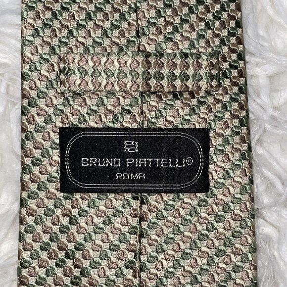Bruno Piatelli Neck Tie Green And Brown 100% Silk Handmade - Picture 2 of 3